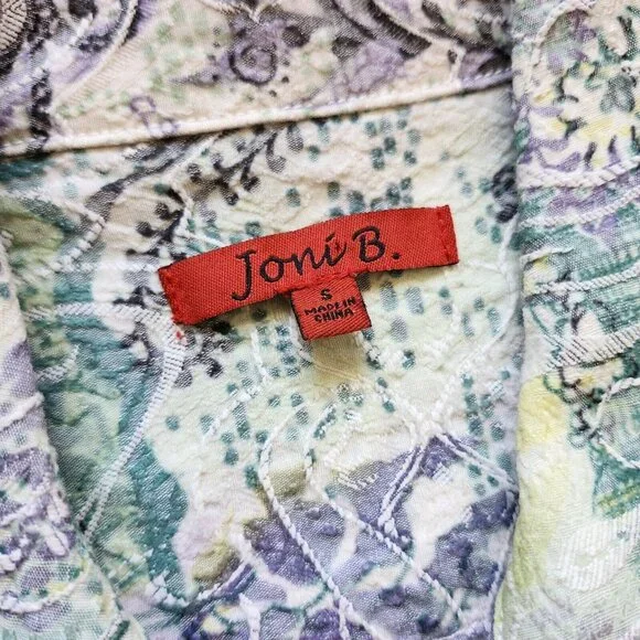 Joni B Size Small Jacket Pastel Green Purple Yellow Embroidered Button Up - Picture 2 of 6